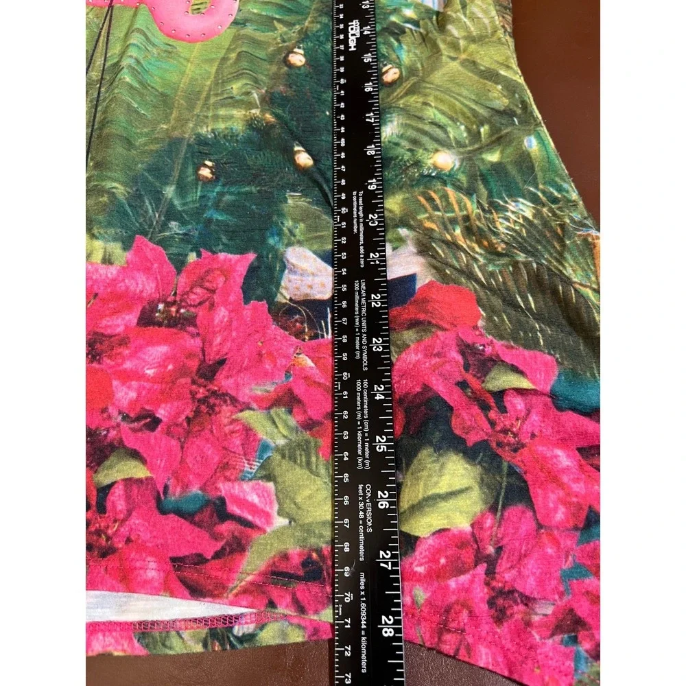 Sun Bay Flamingo Christmas Tropical Tunic Top Large UPF 30 3/4 Sleeve Green Pink